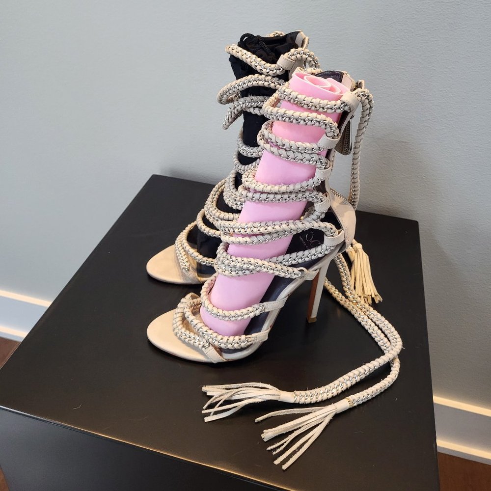 Braided Lace-Up High Heel Sandals - Offwhite - Picture 4 of 7